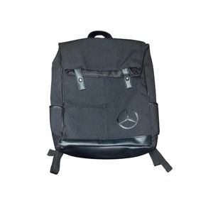 Mercedes Benz Black Canvas Leather Laptop Backpack Black with Logo